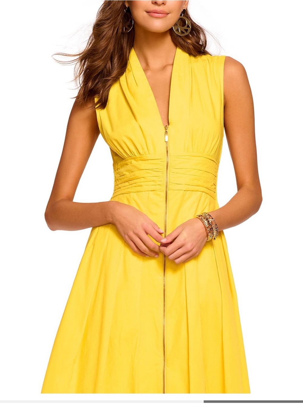 Ramy Brook Meg Bright Yellow Sleeveless V-Neck Zip-Front Midi Dress